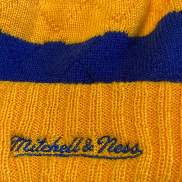 Mitchell & Ness Blue and Yellow Pom Beanie - Picture 5 of 7
